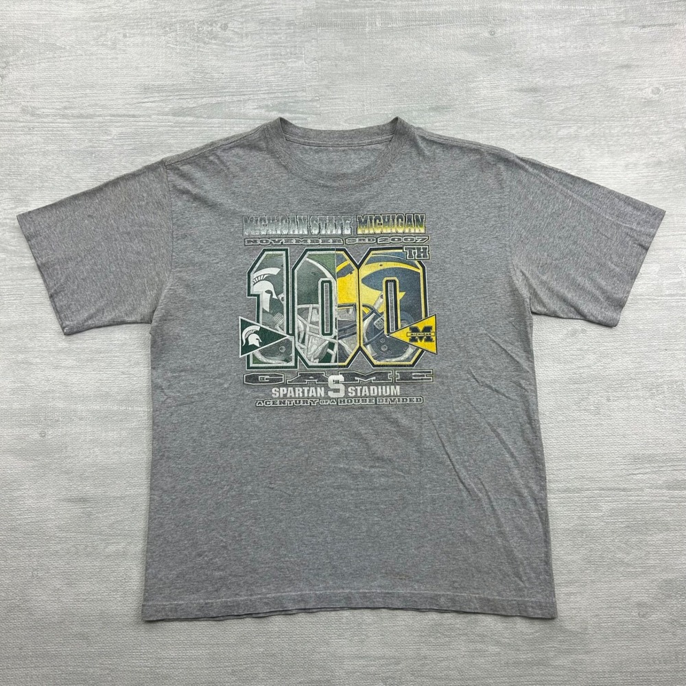 Vintage 2007 Michigan Vs Michigan State Shirt Size XL Gray 100th Game University
